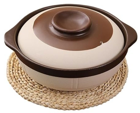 DUANSIYU Tegame Terracotta Casseruola Domestica a Gas, Resistente alle Alte Temperature, for Cottura a Secco, casseruola for zuppa in Ceramica, Riso Pentola in Ghisa con Coperchio(3.8L)