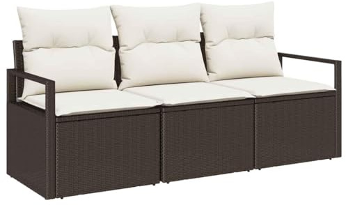 vidaXL Sofa Set mit Kissen 3 pcs Braun Poly Rattan, Garten- und Terrassen-Sofa, rechteckig, modernes modulares Set, leicht, UV-beständig, Coole Gartenmöbel für Komfort