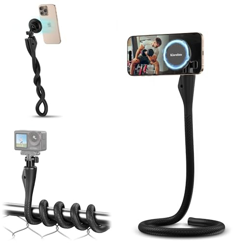 Magnetisk flexibel telefonmonteringshållare för iPhone 16 15 14 Pro Max och actionkamera, 79,5 tum böjbar selfiepinne stativ telefonadapter med 1/4 tum 20 hål för Osmo Action 5 Pro 4 3 löpbandsvagn