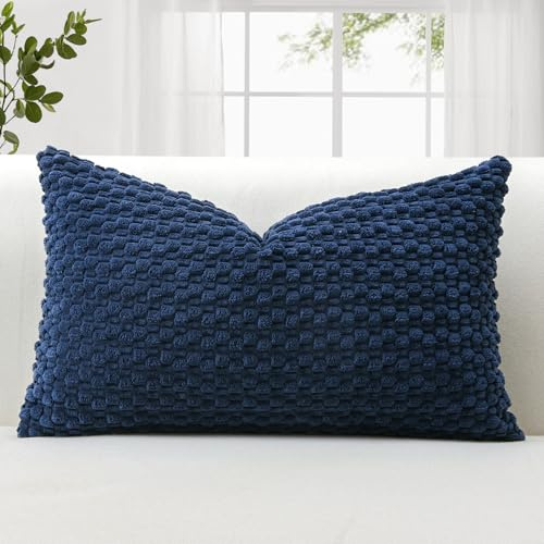 JOTOM Corduroy Soft Cushion Covers 30x50 cm Decorative Throw Pillow Covers with 3D Bubble Texture Cushion Case for Couch Sofa Bedroom Soft Pillowcase for Home Decor (Navy Blue)