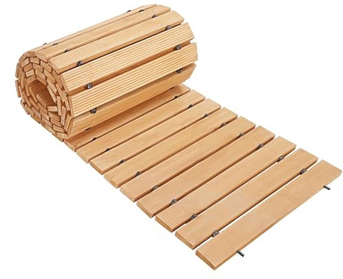 Rustikaler Holzweg, Trittsteine Frostfest mit Metallverbindung, Garten-Holzweg Wetterfest, Ideal für gekrümmte Gartenpfade & Teichzugänge,1m/3ft