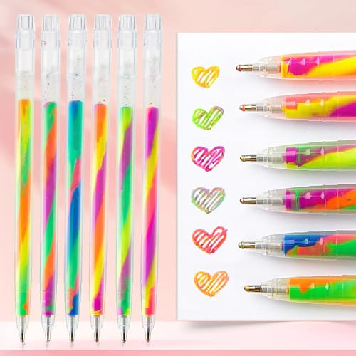 Nurila 6 Stück Regenbogen Glitzerstifte, 1.2mm Fluoreszenz Glitzer Stifte | Glitzer Stifte Kinder, Gelstifte für Scrapbooking, Zeichnen, Kritzeln, Tagebuch schreiben, Grußkarten selbst gestalten