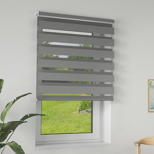 LILIIN 80x150cm Doppelrollo klemmfix ohne Bohren, Duo Rollo Blickdicht Zebrarollo Rollos für Fenster & Tür, Rollo Klemmrollos für Wohnzimmer Küche Büro lichtdurchlässig und Verdunkelnd, Grau