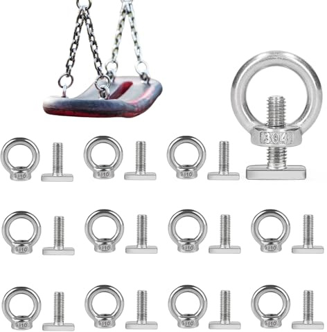 12 tuercas anulares M10, acero inoxidable 304, tornillo anular con 12 M10 × 30 mm, tornillos de cabeza de martillo, inoxidables, tornillos de ojal, tornillos de ojo para remolque, montaje de cuerda
