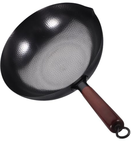 HLRTBCN Wok Wok Manejo ergonómico multifuncional Mango ergonómico Diseño tradicional para verduras de mariscos y fideos de vegetales salteados fáciles de limpiar Aqiong