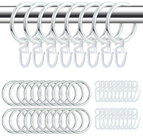 30 Pièce Anneaux en métal pour Rideaux (Diamètre Intérieur 30 mm) avec 50 Crochets en Plastique,Anneaux de Suspension,Anneaux Silencieux,pour Fenêtre, Porte, Rideau de Douche