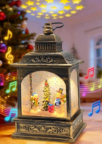 YYKY Globos de Nieve Navideños Musicales Escena muñeco de Nieve,Linternas Navideñas Giratorias Luminoso con Pilas USB y 3AA,Temporizador,8Canciones Globo de Nieve LED Decoraciones Navideñas Vintage