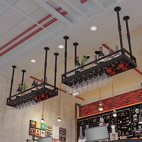 Portabicchieri da appendere al soffitto, in metallo, da parete, per bar, cucina e soggiorno, decorazione nera, 100 x 35 cm, elegante soluzione salvaspazio