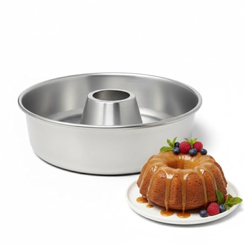 Molde Savarin 22 cm en Aluminio Premium para Repostería – Molde con Tubo Central para Bizcochos Esponjosos, Pasteles de Ángel y Recetas Profesionales – Antiadherente, Ligero y de Cocción Uniforme