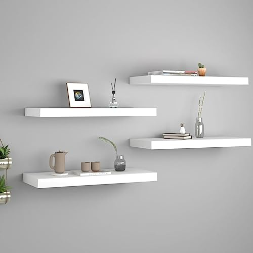 Zeehear Juego de 4 estantes flotantes blancos, 60 x 23,5 x 3,8 cm, placas de panal de MDF, para sala de estar, dormitorio, fijación invisible
