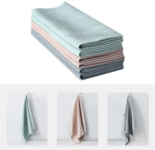 BESPORTBLE 6pcs Fish Scale Pattern Microfiber Cloths for Kitchen, Glass, and Window Polishing, Highly Absorbent Streak-Free Wiping Cloths, Random Colors Random Color