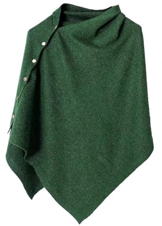 Makroyl Poncho da donna multiway con bottoni, scialle avvolgente lavorato a maglia effetto cashmere, versatile, cardigan mantello sciarpa per l'inverno in crema beige, Verde, Taglia unica