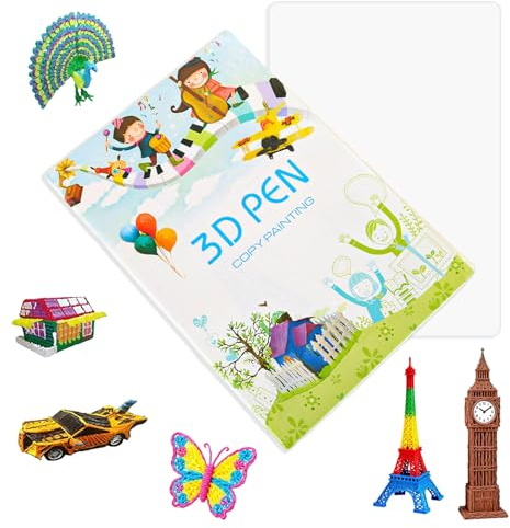 3D Printing Drawing Book 3D Pen templates Reusable Colorful Template with 40 Patterns on Thick Paper with Transparent Plastic Copy Board DIY Gift for Children