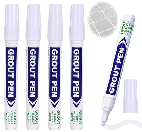 5Pcs White Grout Pen,Tile Paint Marker for Repairing and Restoring Lines in Bathroom Kitchen Wall Lines Reviver Pens and Floor Tiles (5, White)