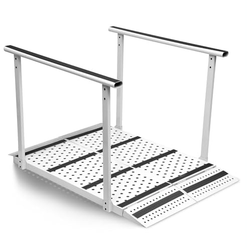Upgraded Folding Ramp with Handrails, Portable Wheelchair Ramp with Handrail and Adjustable Flap, Heavy Duty Handicap Ramp with Handrails, 600 lbs Capacity, Carbon Steel Frame, 45.2 L x 31.5 W