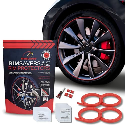 Rimsavers rött mjukt legeringsfälgskydd, längd 22 tum, kompatibel med platta fälgar