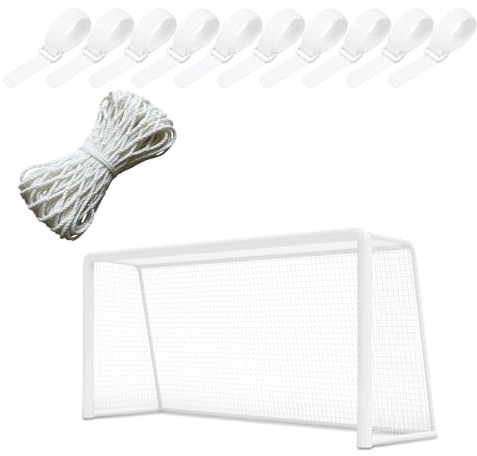 VEGOATY Ersatznetz für Fußballtor: 3 x 2 m Fußballnetz Tornetz für Fußballtraining mit 10 Stück Weiße Nylonbänder (2.5 x 40 cm), Futsal Tornetz - Tor Nicht im Lieferumfang enthalten (Weiß)