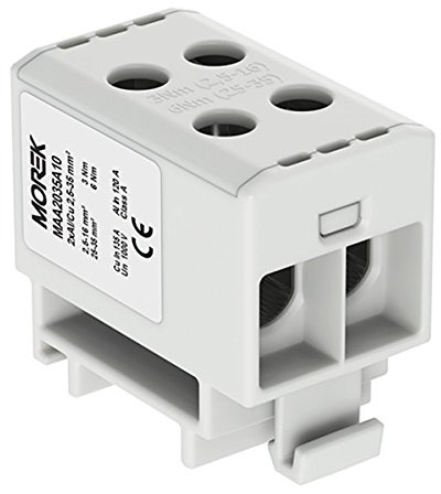 Verteilerblock f. Al/Cu geeignet 4x2,5-35mm2 grau 1pol. 1000V AC/DC Klemme isoliert OTL 35-2 MAA2035A10 Morek 4030