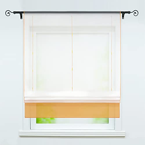 Joyswahl Raffrollo Voile Bändchenrollo mit Tunnelzug Anna 60x155cm Orange | Raffgardinen mit Tunnelzug, 1er Pack, Fenster Gardinen modern, Rollo ohne Bohren, Fensterrollo innen, für Küche Wohnzimmer