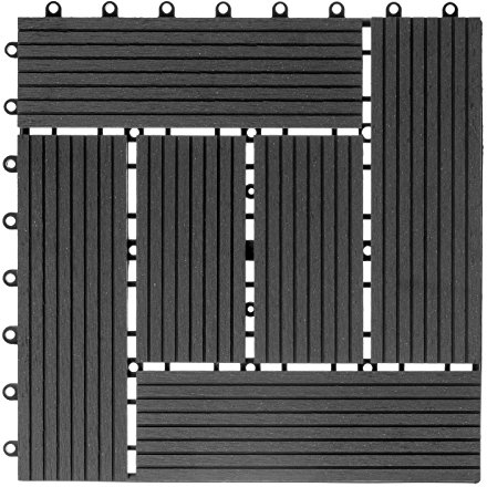 Ventanara® WPC Holz Kunststoff Fliesen Terrassenfliesen Klickfliesen Balkonfliesen 1 Stück (30 x 30 cm Mosaik, Anthrazit)