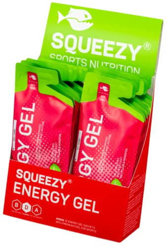 Squeezy Energy Gel Box Salty Caramel (12x 33g) – Sport Gel für Ausdauer, schnelle & langanhaltende Energie – Laufen, Marathon, Radsport – Vegan, magenfreundlich, ohne künstliche Zusatzstoffe