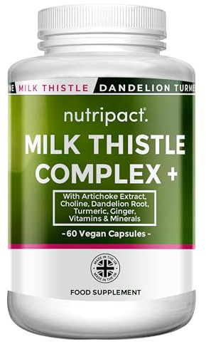 Milk Thistle 14-in-1 Liver Support Complex – 7986mg per Serving – with Dandelion Leaf, Artichoke Extract, Choline, Turmeric, Vitamins & Minerals – 80% Silymarin – 60 Vegan Capsules (not Tablets) – UK