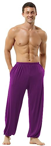 HOEREV Supermjuka Modal Spandex Haremsbyxor För Yoga Och Pilates,Lilaröd,3XL