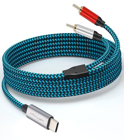 Câble audio USB C vers RCA, câble adaptateur stéréo de type C vers 2 RCA mâles, 6,1 m – Répartiteur auxiliaire DAC haute résolution pour iPhone 17 16 15 Pro Max, iPad Pro, Samsung S24, Home Cinéma