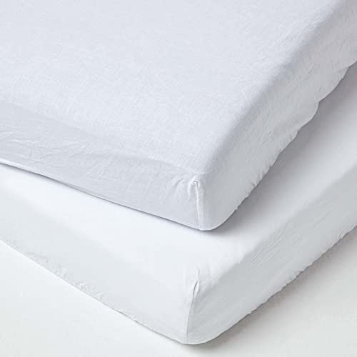 HOMESCAPES 2er-Set Leinen Spannbettlaken für Kinder 70x140 cm weiß, Halbleinen Spannbetttücher aus 60% Leinen & 40% Baumwolle