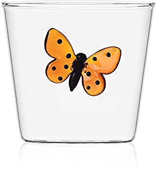 Ichendorf Milano Tumbler Farfalla Rossa | Collezione Garden Picnic | 35 cl | Vetro Borosilicato | Fatto a Mano