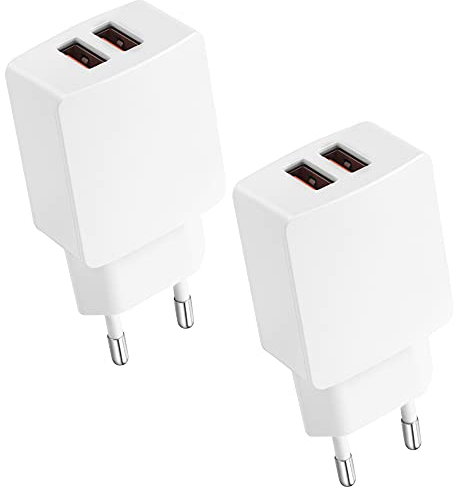 USB Ladegerät, 2-Port USB Stecker USB-A Adapter Netzteil Steckdose Netzstecker 5V 2.1A Ladestecker Charger Ladeadapter Ladekabel für iPhone, iPad, Airpods, Samsung, Tablets, E-Books, iWatch 2-Pack