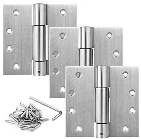 TSSS 3 Pack Self Closing Door Hinges 4(100 x100 mm),Stainless Steel Spring Butt Hinges fits 40 mm Thick Door Panel,for Home, Indoor Garden, Hotel, Commercial,Max Load 30kg