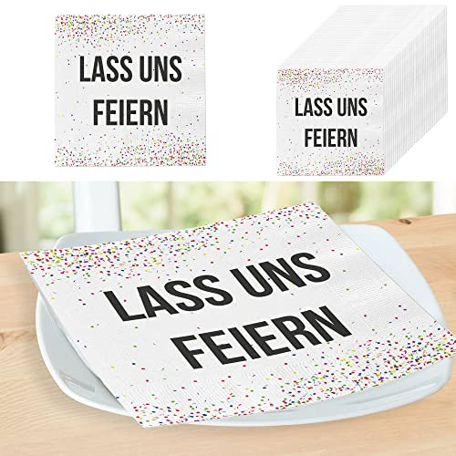 Servietten 40er Pack Lass uns feiern │Motivserviette Spruch weiß schwarz 33x33cm │ Papierserviette stoffähnlich Tuch Partyzubehör (1 x 40er Pack Serviette Lass uns feiern)