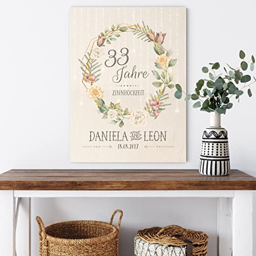 Sunnywall Holzbild Hochzeitstag A3 und A4 - Liebesgeschenk - hochwertiger Druck auf Holz - traditionelle Hochzeitstage (33 Jahre - Zinnhochzeit, A4)