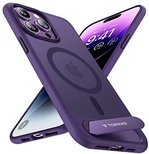 TORRAS Ostand L1 - Custodia per iPhone 14 Pro Max, con supporto MagSafe, viola | Tasti capacitivi, supporto ala in titanio, forza magnetica 18 N per MagSafe, protezione militare da 3,6 m.