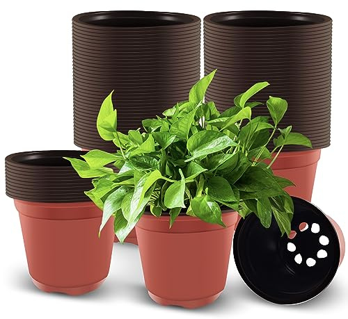 Rseuphiee Lote de 100 macetas de plástico, Maceta de plástico, 10 cm, diámetro pequeño, Maceta con 8 Agujeros de Drenaje, Plantas de vivero para siembra, trasplante, esquejes