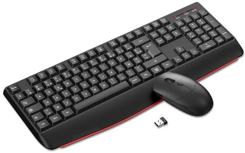cimetech Ensemble Clavier Souris sans Fil, Configuration AZERTY Français, Combo Clavier Souris Ergonomique 2.4 GHz avec Clavier Numérique de Pleine Taille pour Ordinateur Portable/PC-Noir JQ725 DC011