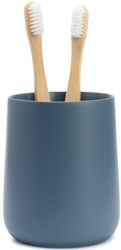 Yew Design Matte Blue Toothbrush and Toothpaste Holder and Cup for Bathroom Vanity and Countertop, Round Organizer for Electric Toothbrushes, Floss, Razors, Cotton, and Mouthwash
