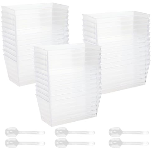 MOUYAT 100 PCS Plastic Dessert Cups, 150ml Mini Rectangle Dessert Pots, Clear Appetizer Containers for Yogurt, Puddings, Fruit Salads, Mousse, and Ice Cream