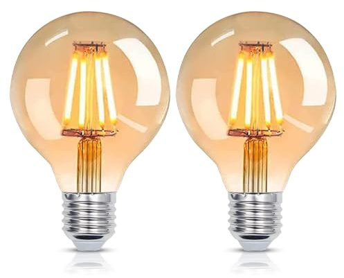 YUNRRD Vintage Light Bulb E27 Screw LED Edison Bulb 4W,Pack of 2 | Warm White 2700K,G80 E27 Edison Screw Light Bulbs,ES LED Bulbs,Antique Style Retro Amber Glass,Non-Dimmable