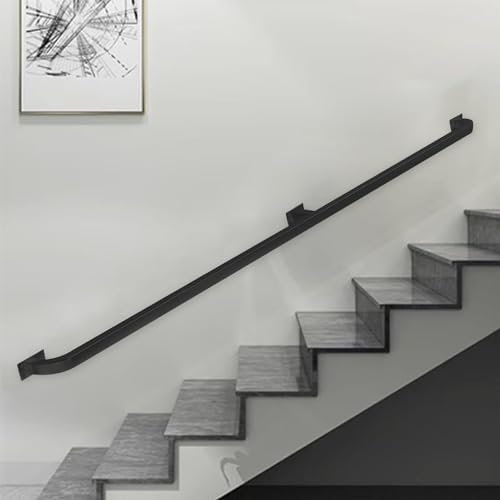 Schwarzer Treppenhandlauf für Wände, quadratisches Treppengeländer, Sicherheitsstützstange für Loft-Korridor, Terrassendielen, Garten, 30–600 cm Geländergeländer-Komplettset, Industrie-Stil (Size : 3