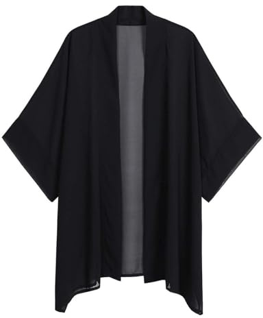 Women Bohemian Chiffon Kimono Cardigan Beach Cover Up Bikini Shawl Blouse for Swimwear Beachwear Solid Black