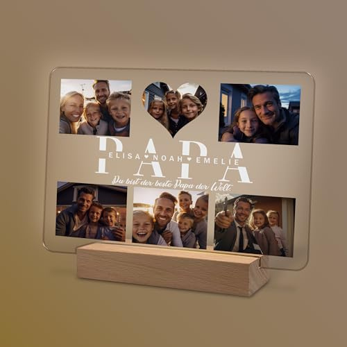 Yuweli® Fotobild Geschenke für Papa personalisierte optinale Nachtlampe mit Foto und Namen als Geschenk für Papa zum Vatertag Geburtstag Weihnachten