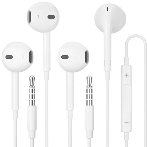 2Pack In-Ear Headphones Wired Earphones,3.5mm Jack HiFi Stereo Noise Isolating Headset With Microphone Volume Control Compatible with iPhone iPad Samsung Huawei Android Tablets MP3/MP4 and More device
