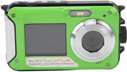 Fotocamera Digitale Impermeabile, Fotocamera Subacquea HD 48MP 2.7K Zoom Digitale 16X 10FT con Doppio Schermo Selfie HD, Fotocamera Punta e Scatta Fotocamera per Snorkeling