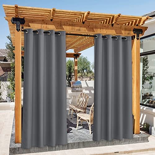 PONY DANCE Outdoor Vorhang Wetterfest mit Ösen 2er Set Outdoorvorhänge für Pavillon/Terrasse Sichtschutz & Sonnnenschutz Balkon Vorhang Outdoor Gardinen Wasserdicht, H 243 x B 140 cm, Grau