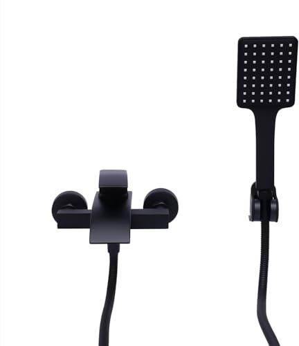 LANNADD Badewannenarmatur Duschset, Wasserfall Bad Armaturen Badewanne Wasserhähne, Brausegarnitur Mischer Wand Montiert Handbrause Mit Handbrause für Bäder Geeignet - Schwarz