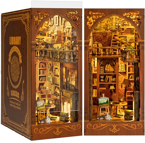 Bok Nook Kit med avtagbar bokhylla, salvia bibliotek dockhus bokhylla dekoration alley, gör-det-själv miniatyr hus kit med LED-ljus för vuxna och tonåringar 14 år