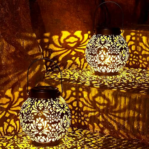 BGIUSQF 2 Pezzi Lanterne da Esterno, Lanterna Solare da Esterno, IP55 Impermeabile LED Lanterne Solari da Giardino, Appendere/ In Piedi per Giardino Terrazza Balcone Festa Decorazione