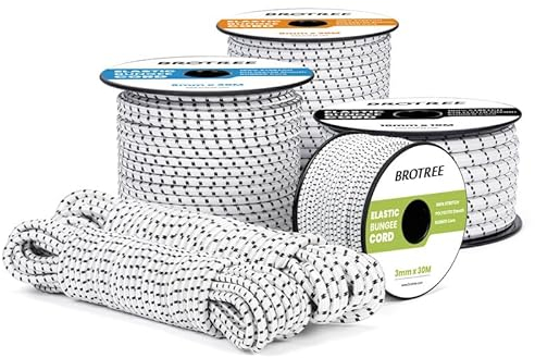 Brotree Bungee Cord Elastic Shock Cord 4mm x 10m Bungee Rope Heavy Duty for Trailer, Tarpaulin, Tent Pole, Kayak and Backpack - White&Black